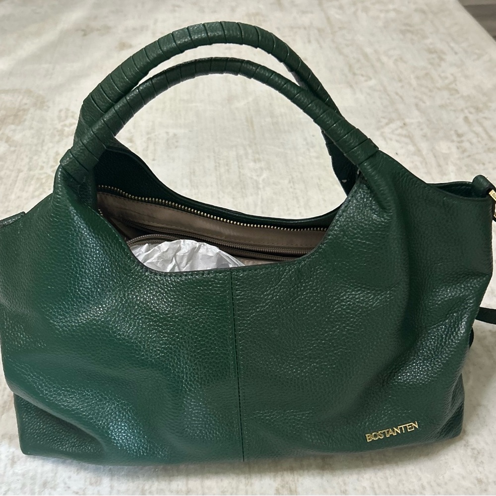 BOSTANTEN Dark Green Pebbled Leather Tote